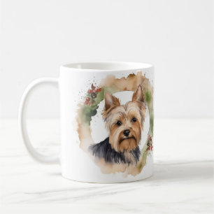 Caneca De Café Grinalda de Natal do Yorkshire Terrier Pupila Fest