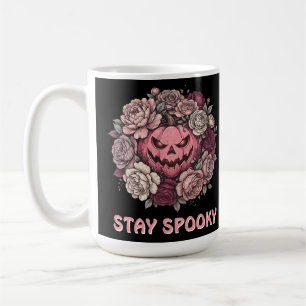 Caneca De Café Grinalda Floral de Abóbora Rosa Fique Assustador