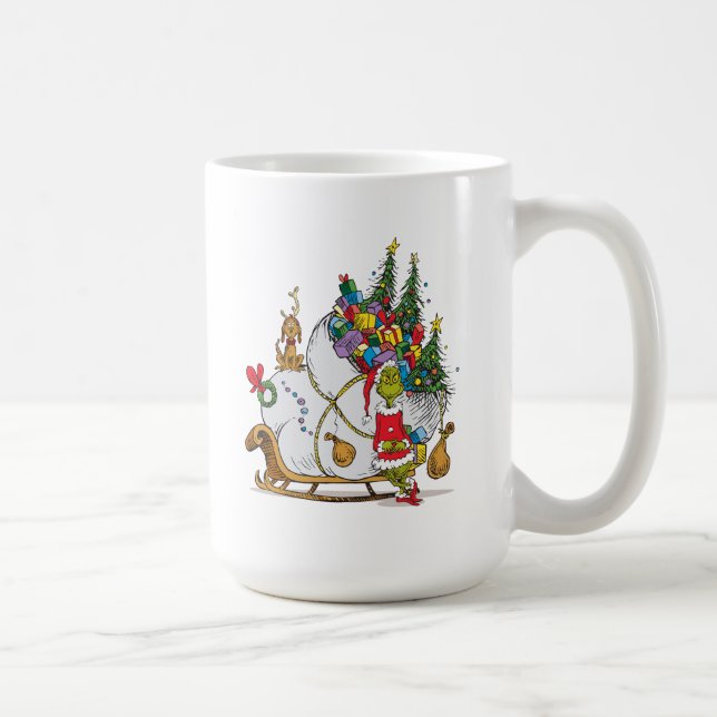 Caneca De Café Grinch Clássico | Grinch & Max com Trenó (Direita)