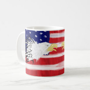 Caneca De Café Gritando Águia Na Pincelada De Bandeira De Café