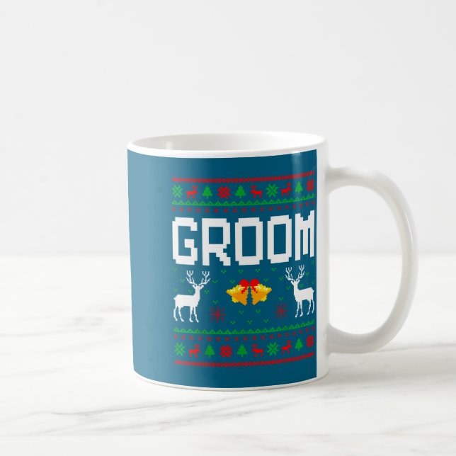Caneca De Café Groom bride married couple ugly christmas sweater  (Direita)