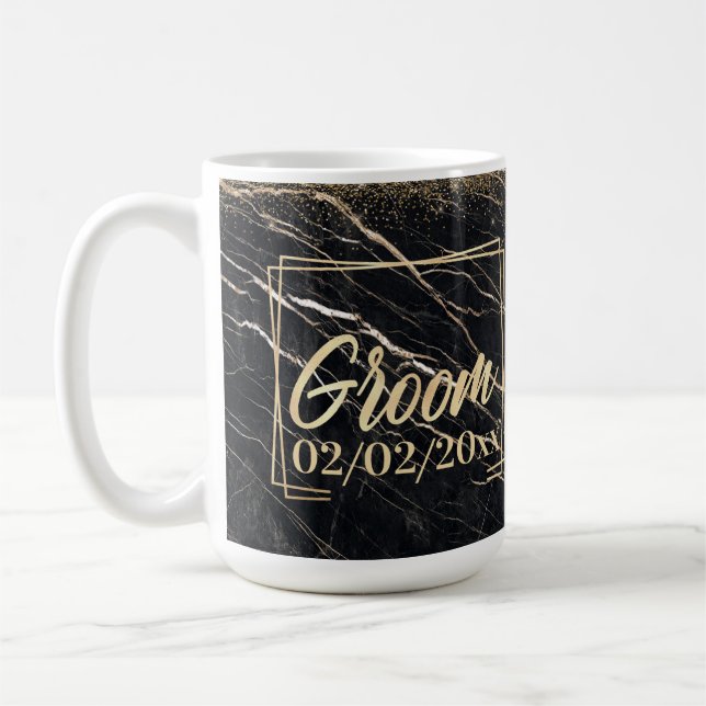 Caneca De Café Groom Elegant: Celebração do Mármaco Ouro (Esquerda)