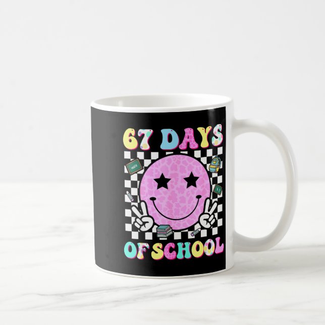 Caneca De Café Groovy 67 Days Of School Smile Face Teacher Kids W (Direita)