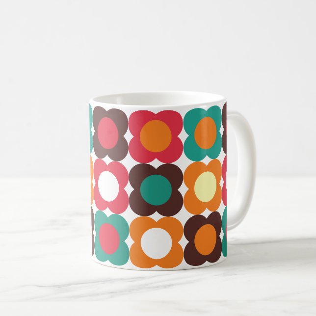 Caneca De Café Groovy 70s Retro Flower Pattern | Bold Boho Floral (Frente Esquerda)