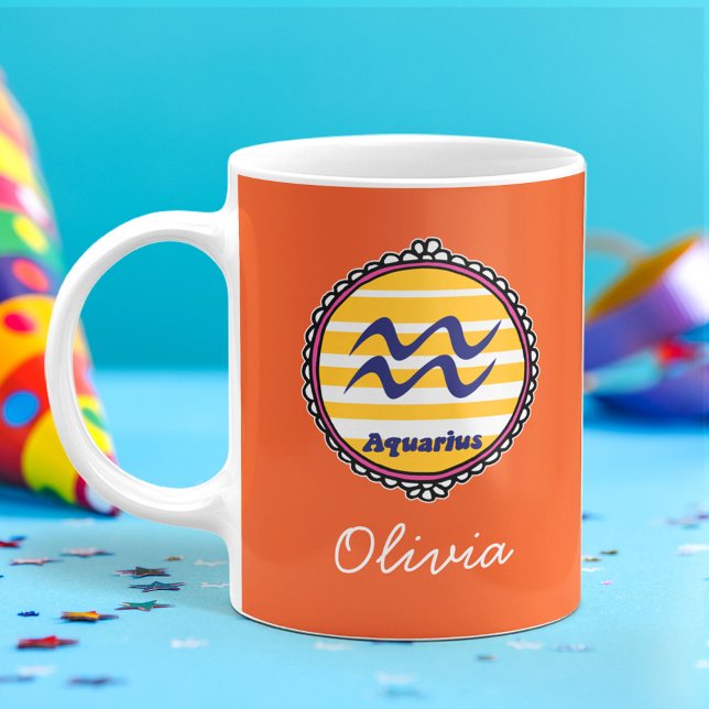 Caneca De Café Groovy Aquário Personalizado (Criador carregado)