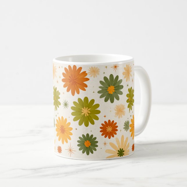 Caneca De Café Groovy Boho Flower Power Ceramic Cup (Frente Esquerda)