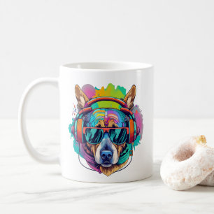 Caneca De Café Groovy Canine Vibes : Cachorro Legal com Fones de