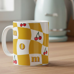 Caneca De Café Groovy Cherry Checkerboard Kitchen Kitsch Mom