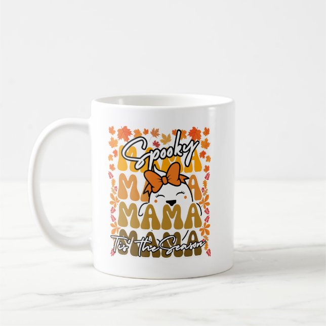 Caneca De Café Groovy Halloween Mama cai num fantasma fofo de um  (Esquerda)