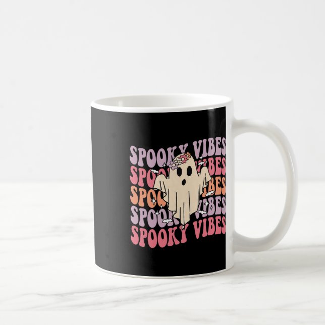 Caneca De Café Groovy Halloween Spooky Vibes Retro Fantasma Flora (Direita)