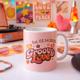 Caneca De Café Groovy Love Personalized Valentine’s Gift Retro