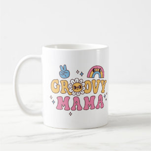 Caneca De Café Groovy Mama Hippie Flor E Arco-Íris