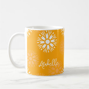 Caneca De Café Groovy Orange Daisy Flower Nome Retro Floral