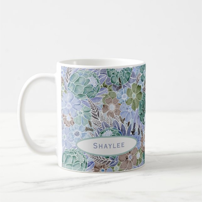 Caneca De Café Groovy Retro Blue Protea E Daisy Mug (Esquerda)
