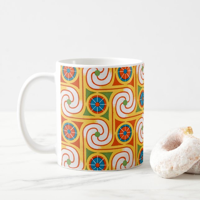 Caneca De Café Groovy Retro Fashion 1970s Swirl Pattern (Com Donut)