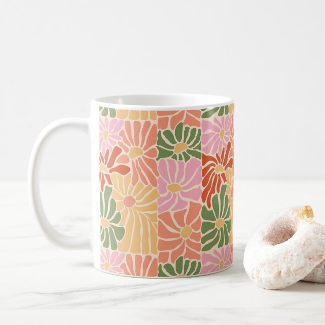 Caneca De Café Groovy Retro Floral  (Com Donut)