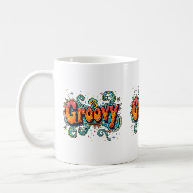 Caneca De Café Groovy Retro Psychedelic 70s Funky Hippie Art (Esquerda)