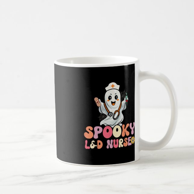 Caneca De Café Groovy Spooky Labour and Delivery Nurse Halloween  (Direita)
