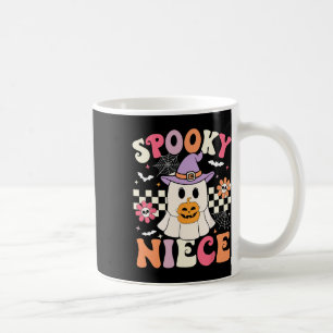 Caneca De Café Groovy Spooky Niece Retro Ghost Segurando Pumpkin