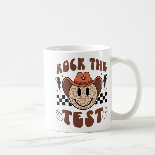 Caneca De Café Groovy Test Day Rock The Test Smile Cowboy Boys Me (Direita)