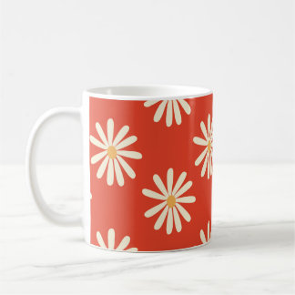Caneca De Café groovy vintage retro floral vermelho e mostarda da