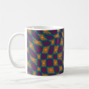 Caneca De Café Groovy Wavy Trippy 60s Flor Verifica Laranja Cor-d