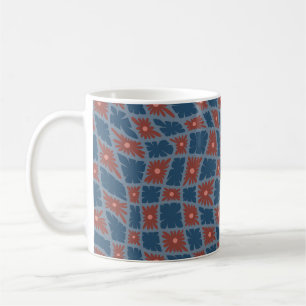 Caneca De Café Groovy Wavy Trippy 60s Flor Verifica Vermelho Azul