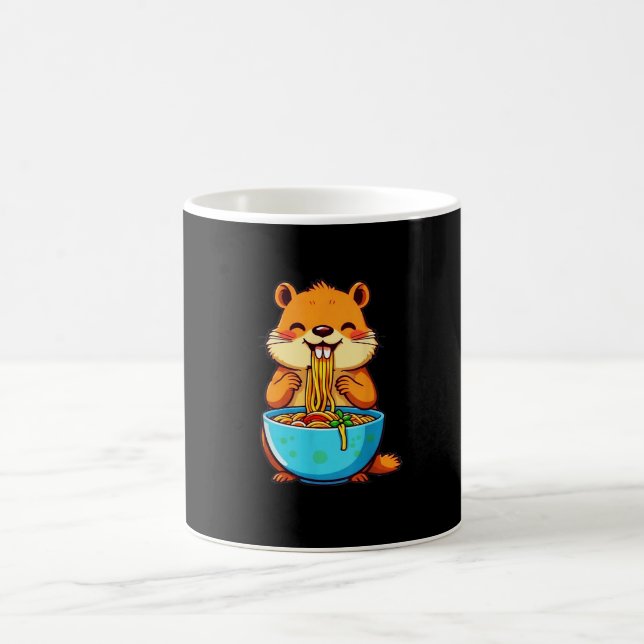 Caneca De Café Groundhog Comendo Ramen Feliz Dia do Marmoço (Centro)