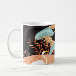 Caneca De Café Gruas, ferões: padrão de pássaros japoneses.