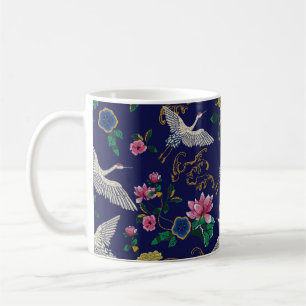 Caneca De Café Gruas, ondas e flores japonesas. Embroiderme doent