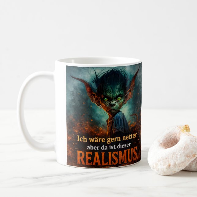 Caneca De Café Grumpy Goblin Quote – Dark Humor Design (Com Donut)