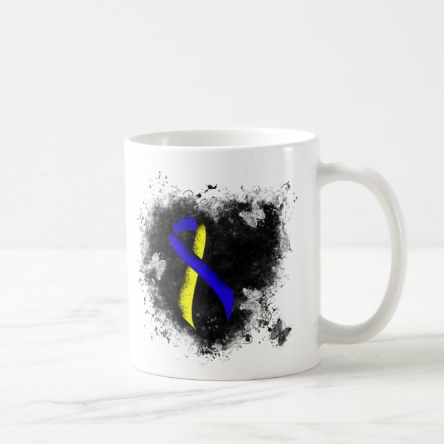 Caneca De Café Grunge da Fita de Consciência Azul e Amarelo (Direita)