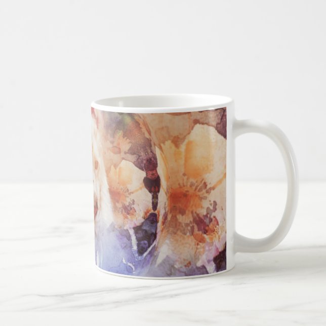 Caneca De Café Grunge Floral da Bolha Branca Tigre (Direita)