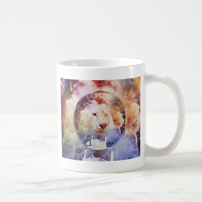 Caneca De Café Grunge Floral da Bolha Branca Tigre (Direita)