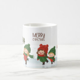 Caneca De Café Grupo de Crianças Patinando no Natal