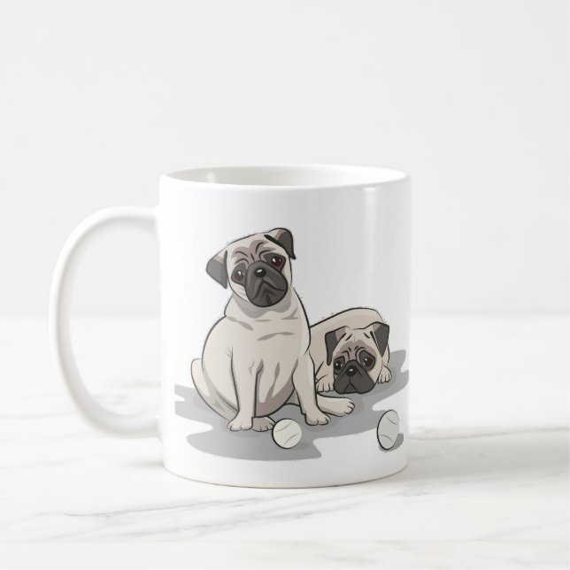 Caneca De Café Grupo de desenho animado Pug (Esquerda)