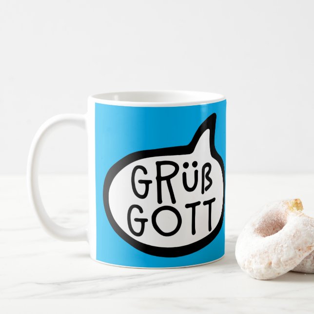 Caneca De Café Grüß Gott! Bávaro, Austríaco, Alemão (Com Donut)