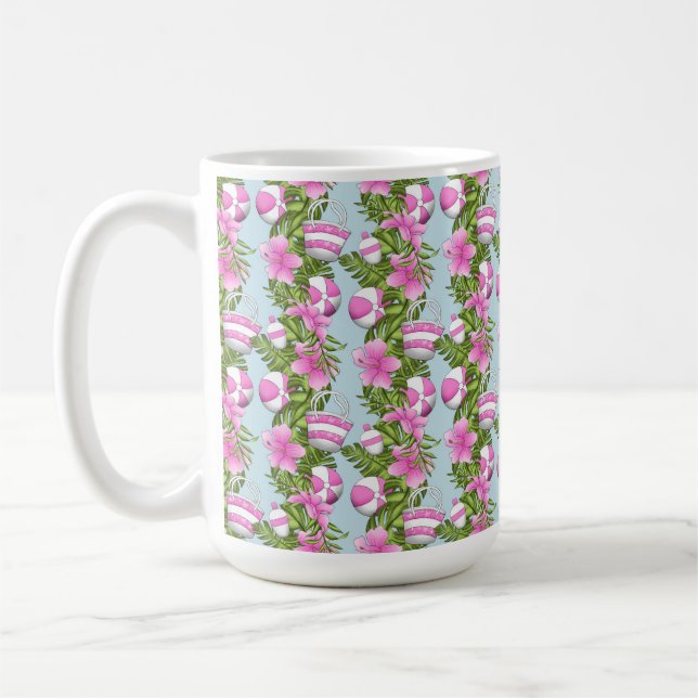 CANECA DE CAFÉ GUARDA-CHUVA DE PRAIA ROSA E BRANCO BOLAS SACOS FL (Esquerda)