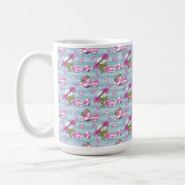 CANECA DE CAFÉ GUARDA-CHUVA DE PRAIA ROSA E BRANCO BOLAS SACOS FL