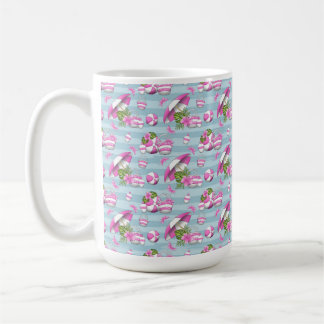 CANECA DE CAFÉ GUARDA-CHUVA DE PRAIA ROSA E BRANCO BOLAS SACOS FL