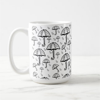 Caneca De Café guarda-chuva desenhada à mão e chuva