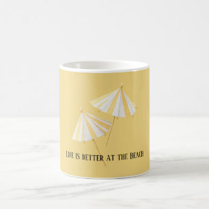Caneca De Café Guarda-sóis Amarelos Brancos de Praia