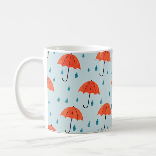 Caneca De Café Guardas-chuvas e padrões de gotas de chuva. Waterc (Esquerda)