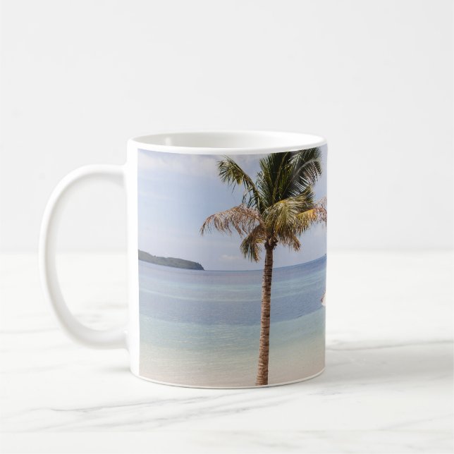 Caneca De Café Guardas-chuvas tropicais de praia: branco, palma. (Esquerda)