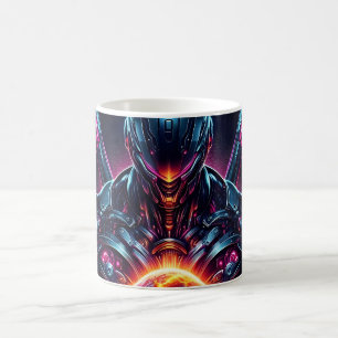 Caneca De Café Guardião Cibernético Cósmico Abstrato Robô Futuris