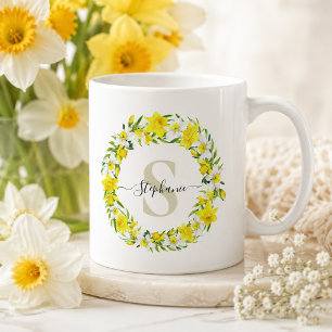 Caneca De Café Guarlanda Personalizada de Narcisos Amarelos e Bra