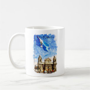 Caneca De Café Guatemala Viagem Retro Pintura Aquarela