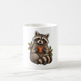 Caneca De Café Guaxinim Aconchegante com Café e Folhas Botânicas
