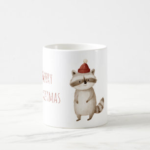 Caneca De Café Guaxinim de Chapéu Vermelho de Natal