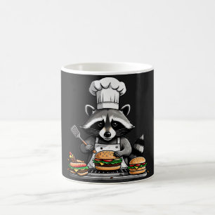 Caneca De Café Guaxinim engraçado fazendo hambúrgueres na churras